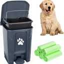 Dog Poop Trash Can for Outdoors, Dog Waste Trash Can for Yard Garden Home with Lid Removable Inner Bin, 100PCS Green Waste Bag, Grey Fully Assembled (15 L, Grey-Green Bag)