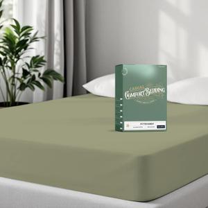 TEXAS LINEN CO. 100% Organic Cotton Percale Weave Fitted Sheet Twin Size, Sage Green, 1 Deep Pocket Twin Fitted Sheet, Fits Mattress Upto 16" Crisp and Cool Bed Linen, Luxury GOTS Certified Sheets