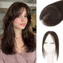 Rich Choices Human Hair Topper Middle Part Side Bangs No Bang Ultra Thin Breathable Hair Piece for Summer Clip In Crown Topper for Thinning Hair Gray Hair Women 12 Inch Mocha Brown-19 Grams