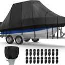RVMasking Hard Top/T-Top Boat Cover, 1200D Partial Reinforced Waterproof Heavy Duty with Motor Cover for Center Console Boat with T TOP Roof, 22'-24' Long Beam Width up to 106", Black