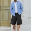 PLEPAN Men's Baggy Wide Leg Casual Shorts Pleated Dress Business Elastic Waist Summer Shorts with Pockets (Black, XL)