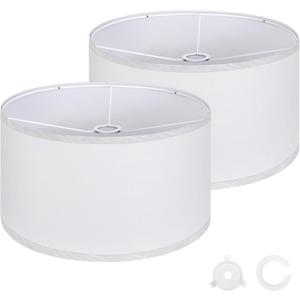 OUTON White Lamp shades Set of 2, Large Drum Lamp Shades for Floor Lamps, 16" Top x 16" Bottom x 9" High, Easy to Assemble, Replacement Linen Lampshades for Table Lamps & Bedside Lamps (1.65" Spider)