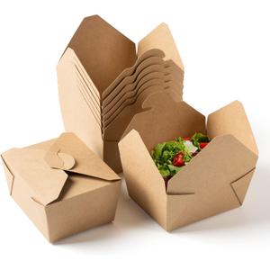 PakTalk To Go Containers Restaurant & Catering Supplies Takeout Food Containers 30oz Kraft Paper Lunch Boxes, Leak and Grease Resistant Disposable Paper Storage Box (50Pack, Brown)