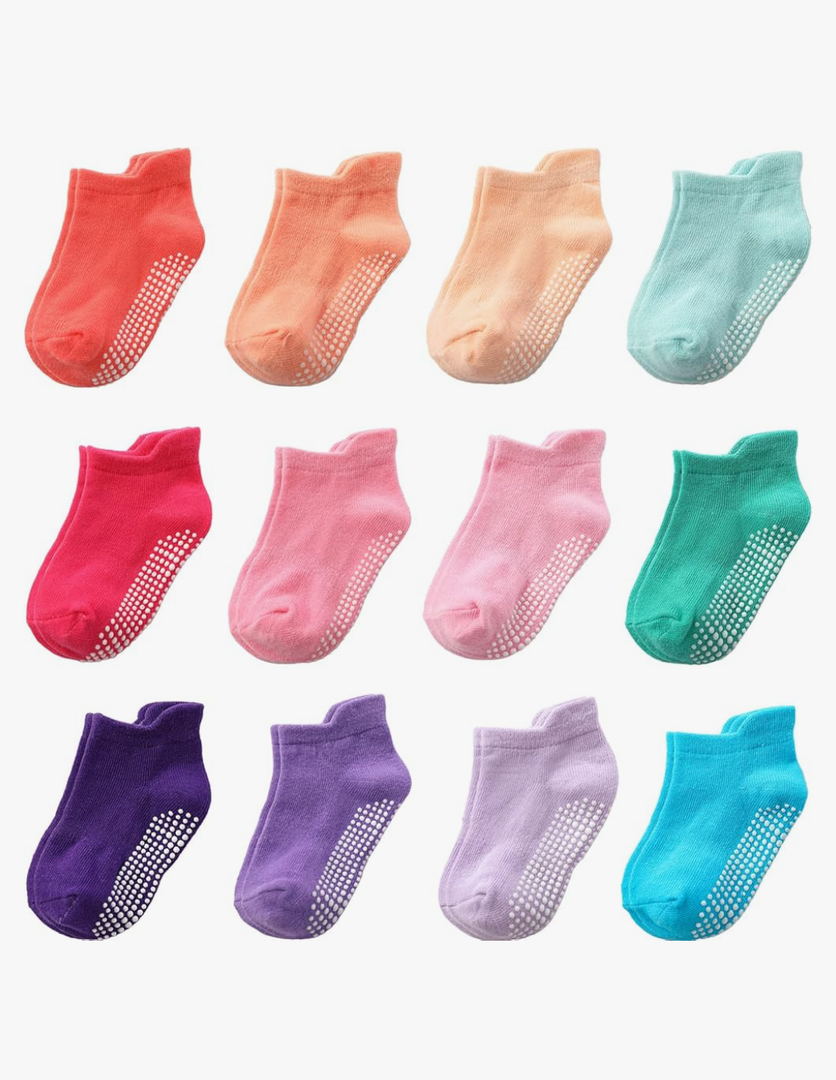 Non Slip Grip Ankle Baby Socks 12 Pack for Toddler Boys and Girls Kids Infant Baby Cute Cotton Socks