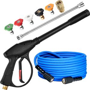 FENG PAI Pressure Washer Gun with 15in Extension Wand & 25FT Hose, 5 Nozzle Tips Quick Connect, Power Washer Hose and Wand Replacement, M22 14mm Fitting for Home Car Clean Washing, 4000 PSI, Blue