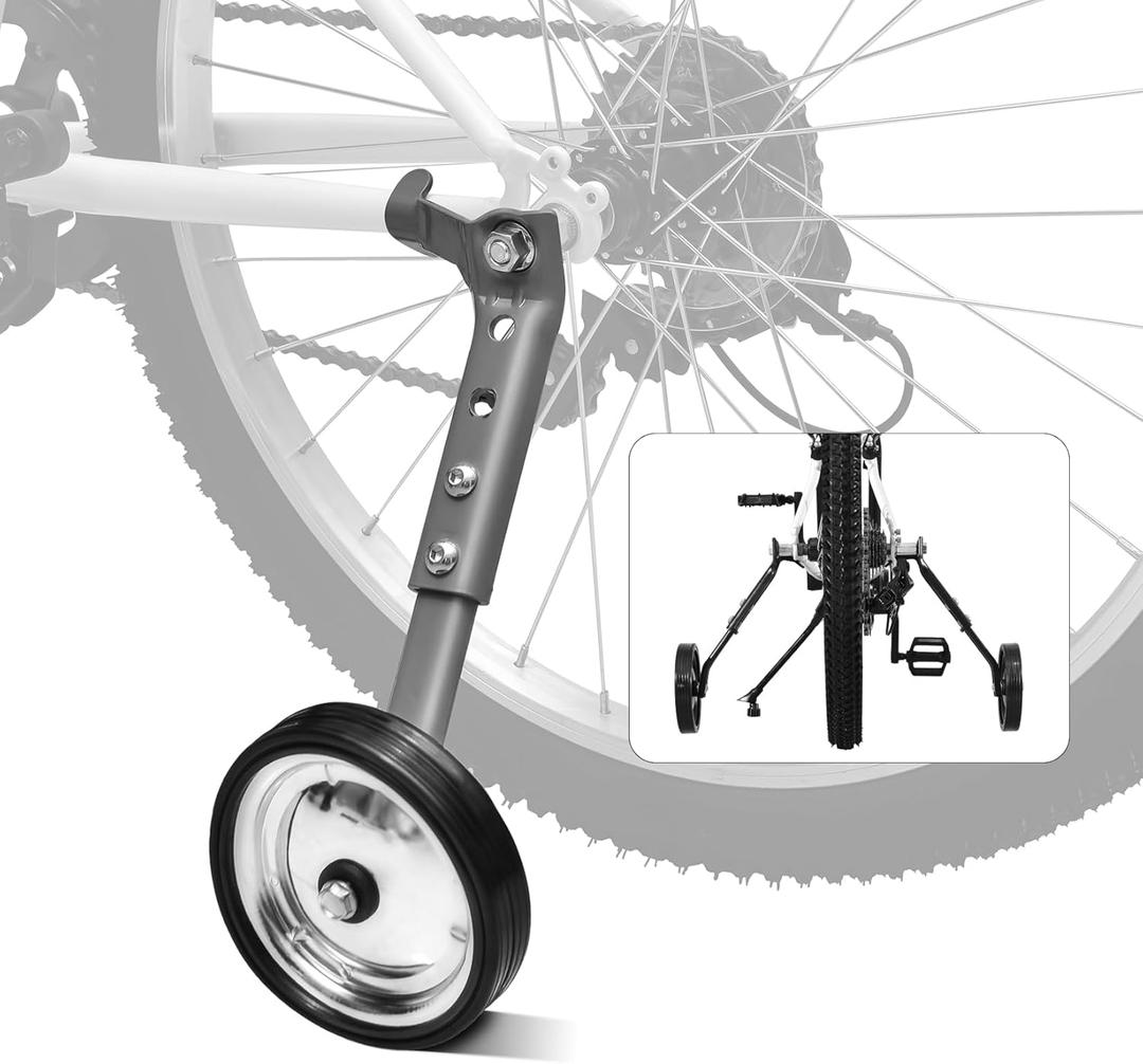 Kids Bike Training Wheels For 16 inch, 18 inch, 20 inch, 22 inch, 24 inch bicycle, Adjustable for Multi-speed Bike Includes Stabilizers Kits, Training Wheels for Boy & Girl 1 Pair, Gray