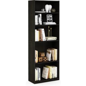 Furinno JAYA Book Shelf, 5-Tier Bookshelf, Bookcase with Adjustable Shelves, 9.5" x 24.5" x 71.2", for Organization and Storage, for Living Room, Bedroom, Home Office, Espresso