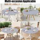 Smiry Round Picnic Tablecloth, Waterproof Elastic Fitted Table Covers for 36" - 44" Tables, Wipeable Flannel Backed Vinyl Tablecloths for Camping, Indoor, Outdoor, Grey & White