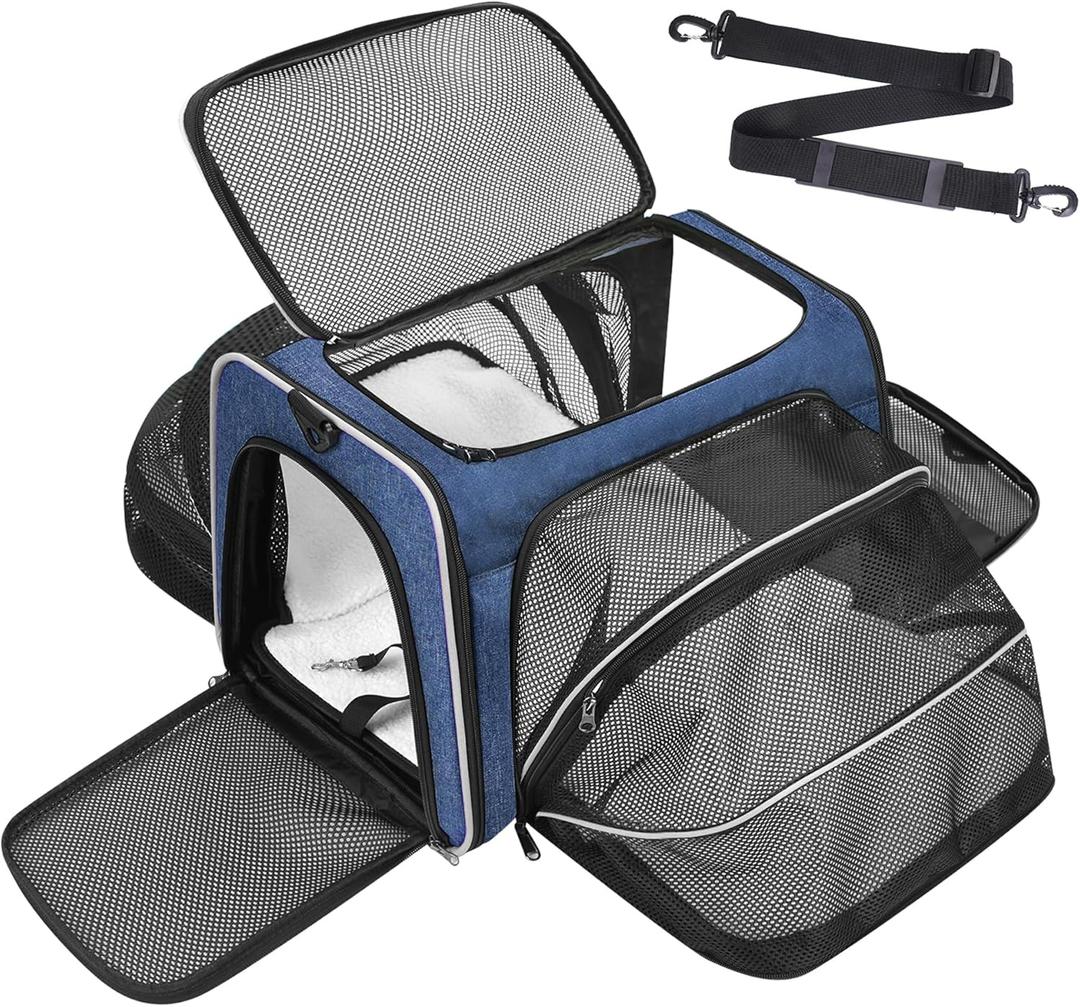 Premium Pet Carrier  Dog & Cat Travel Bag, Airline Approved, Soft-Sided Design for Small to Large Pets, TSA Compliant, Expandable & Collapsible (Blue)