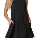 ANRABESS Women Summer Dress Built in Bra 2026 Casual Sleeveless Beach Sundress Flowy Tank Mini Short Dresses with Pockets, M