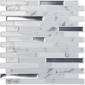 LONGKING 10-Sheet Extra Thick Peel and Stick Backsplash Tiles, Waterproof Kitchen Backsplash Peel and Stick Tile, Self-Adhesive Backsplash for Kitchen, Gray Marble