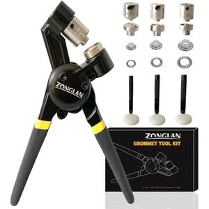 Grommet Tool Kit, Eyelet Tool Multi-Purpose Handheld Manual Hole Punch Rivet Press Plier Crimper 3 Interchangeable Dies with 900 Set 7/32" 5/16" 3/8" Metal Grommets Washers