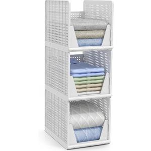 Sorbus Stackable Shelf Organizer Baskets – Plastic Closet Organizer for Clothes, Pantry, Bathroom, Kitchen & Garage – Open Front Storage Bins for Cabinets, Countertops & Under Shelf Organization