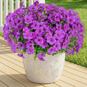 Artificial Flowers Fake Plants for Outdoors Spring Decoration, 13Bundles Silk Realistic UV Resistant Faux Flowers for Outside Planter Porch Yard Patio Garden Home Indoor, Purple