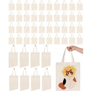 Lzerking Canvas Tote Bag Bulk 50 Pack 13x15 Inches Medium Sublimation Tote Bags, 10oz Lightweight Reusable Grocery Shopping Cloth Bags for Office, Market, Gift