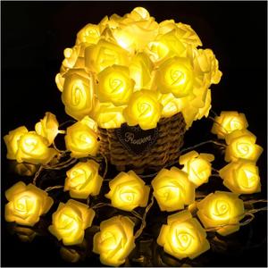 Rose Flower String Lights, 20 LED Battery Operated Romantic Yellow Rose Lights, 10Ft Artificial Flowers Garland Led Lights for Valentine's Day Wedding Indoor Outdoor Festival Party Decor