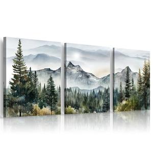 MHARTK66 Wall Art for Living Room Modern Wall Decor for Bedroom Office Decor Abstract Mountain Forest Landscapes Ink Painting 3 Piece Framed Canvas Art Prints Ready to Hang Wall Pictures Home Decor