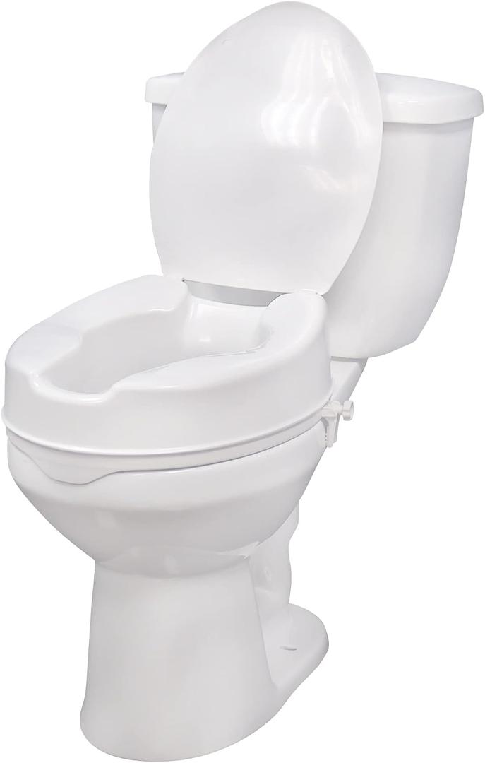 Drive Medical Raised Toilet Seat with Lock and Lid, Standard Seat, 4"