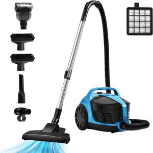 Canister Vacuum Cleaner, 30KP Bagless Vacuum Cleaner, 4.5QT Large Dust Cup, Retractable Cord, Double HEPA Filter, 6 Tools, 1600W Lightweight Canister Vacuum for Home, Pet, Hard Floors, Carpets