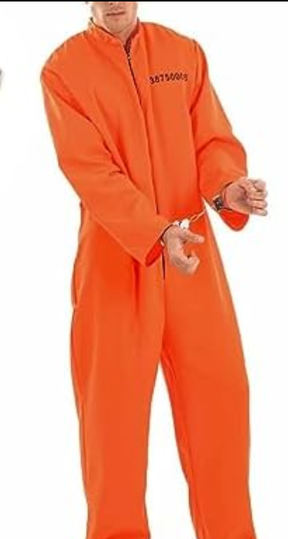 fun shack Men's Prisoner Costume, Orange Jail Inmate Jumpsuit, Adult Prison Outfit for Halloween or Costume Parties, M