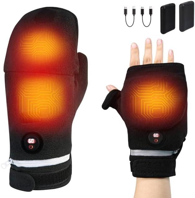 Heated Gloves for Men Women, Rechargeable Full & Half Hands Fingerless Gloves Electric Heated Mittens with Touchscreen, 3 Heating Levels, Heat Warming Glove for Outdoor Work Skiing Hiking Cycling