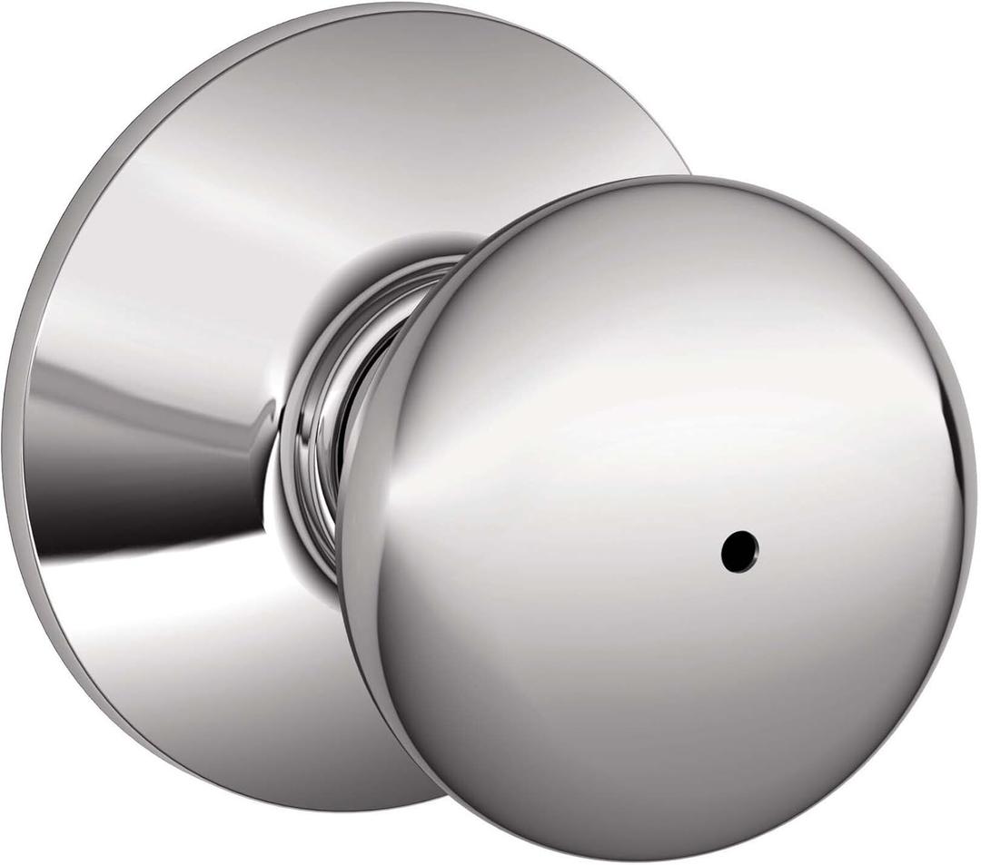 Schlage F40 PLY 625 Plymouth Door Knob, Bed & Bath Privacy Lock, Bright Chrome