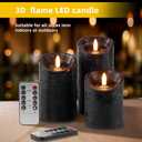 Pack of 3 Black Regular Textured LED Flameless Flickering Battery Operated Candles with Remote and Timer, Real Wax Pillar Candles for Festival Wedding Halloween Christmas Home Party Decor