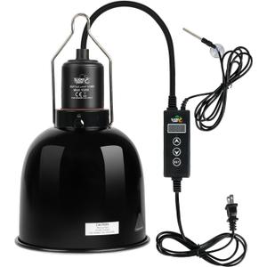 LUCKY HERP Reptile Light Fixture with Dimming Thermostat & Timer, Aluminum 5.5inch Deep Dome Reptile Lamp Fixture, Heat Lamp Fixture for Reptile Bulb Basking Heat Bulb, Max 100W