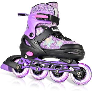Kuxuan Adjustable Inline Skates for Girls and Women | Full Light Up Wheels, Twinkle Stars, Outdoor, For Kids and Adults Large