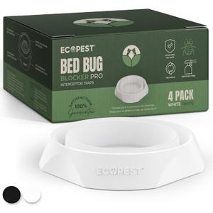 Bed Bug Interceptors 4 Pack | Bed Bug Blocker (Pro) Interceptor Traps (White) | Insect Trap, Monitor, and Detector for Bed Legs