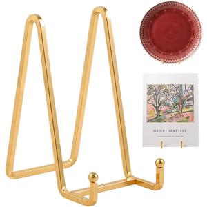 Plate Holder Easel Display Stand - 6 inch Metal Plate Stands for Display - Tabletop Picture Stand - Gold Iron Easels for Display Pictures | Photo Frames | Book | Decorative Plates | Plaque - 2 Pack