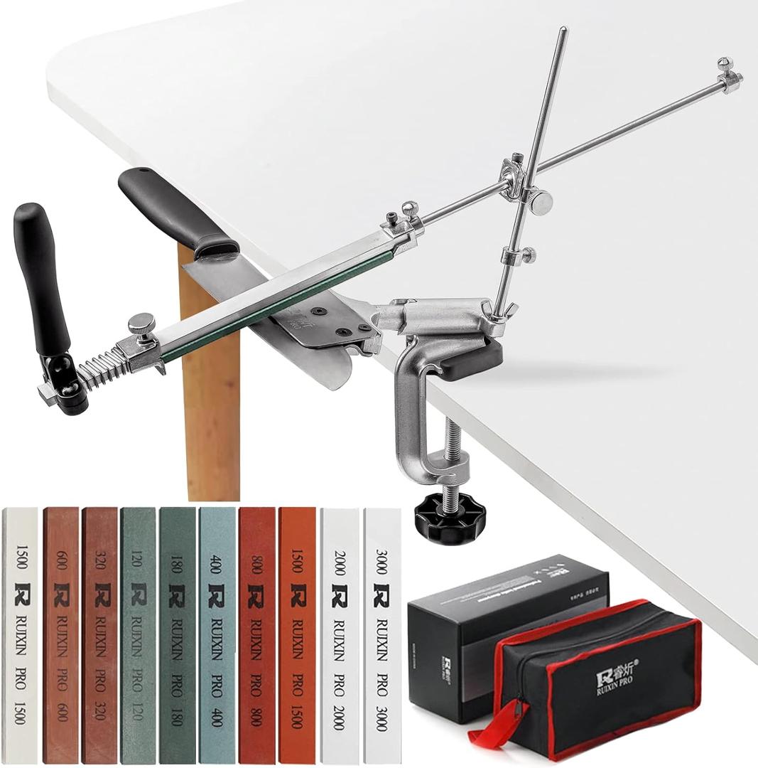 Upgraded RUIXIN PRO RX-008 Professional Knife Sharpener with 10 Whetstones, 360 Rotation Flip Design Fixed-Angle Stainless Steel Kitchen Chef Knife Sharpening Kit Abrasive Holding System Tools