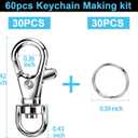 LEOBRO 60PCS Lobster Claw Clasps and Key Rings, 30PCS Keychains Clips and 30PCS Key Chain Ring, Keychain Making kit for Key Chain, Jewelry Making, Art Crafts, Silver