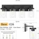 4-Light Bathroom Lighting Fixtures over Mirror, Matte Black Vanity Lights with Square Transparent Glass Shade. Modern Bathroom Vanity Light for Mirror Kitchen, Living Room, Gallery, Hallway