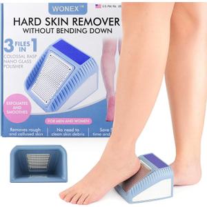 Wonex U.S. Patented 3-in-1 Foot Scrubber  No-Bend Callus Remover, Nano Glass Buffer & Polisher for Smooth Feet  Ideal for Senior Aids, Pregnancy Must-Haves, Back & Knee Surgery Recovery Gift (Grey)