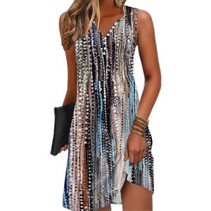 Disamer Beach Dresses for Women 2025 Vacation Swim Cover up V-Neck Summer Dress Button Down Sleeveless Boho Floral Sundress (Medium, Dewdrop Brown)