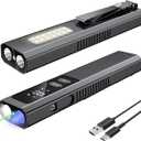 EDC Flashlight 4 in1 Magnetic Flashlight High Lumens Work Light with Green Beam & UV & Warning Light Combo EDC Flashlight Rechargeable LT-010 (Black)