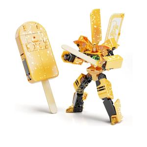 Ice Cream Transforming Toy, 2 in 1 Popsicle Transform into Robot Action Figure, DIY Transformation Figure Toys for Kids & Adults Action Figures for Boys Party Favors Gift (Yellow)