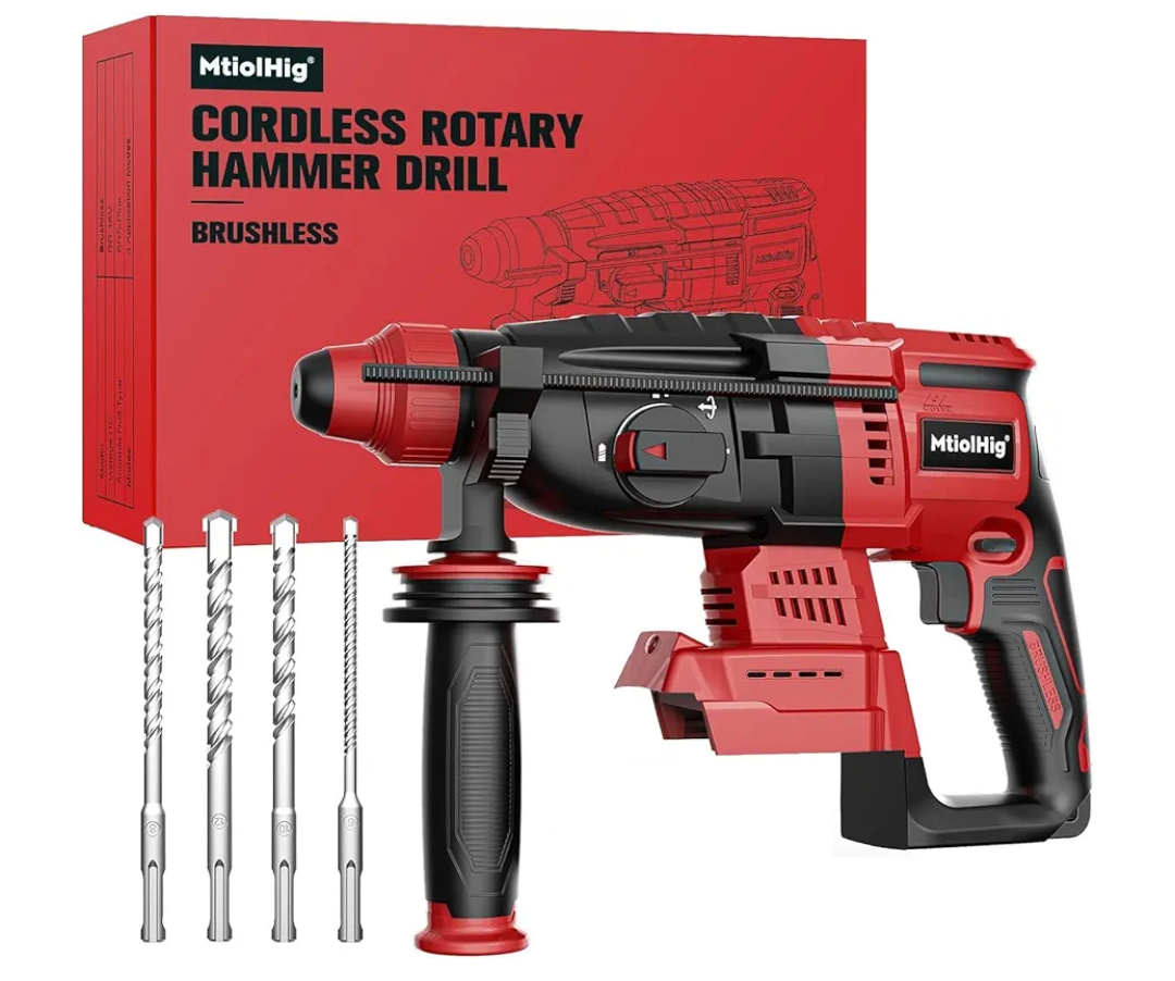 Cordless Rotary Hammer Drill Compatible with Milwaukee 18V Battery, Brushless SDS-Plus Hammer Drill with Safety Clutch for Concrete/Masonry, 1500 RPM, 4 Modes with 360°Auxiliary Handle