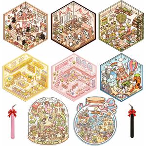 8 Sets DIY 3D Sticker Scene Collection Book for Kids Adults Cute Make Your Own Shop House Stickers for Gifts Stickers Therapy for Adult Relief Stress Pass The Time