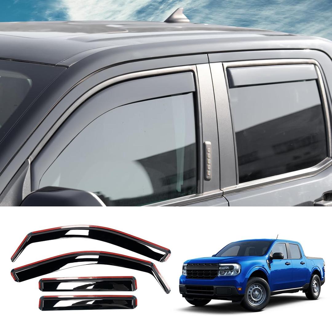 Visor Rain Guards Compatible with 2022-2025 Ford Maverick Front and Rear in-Channel Window Visors Wind Deflectors Weather Shield for 2024 Maverick 4PCS Accessories