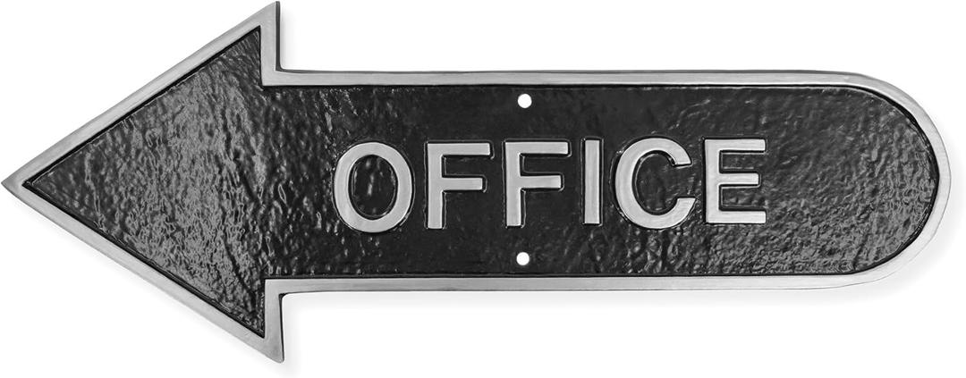 Montague Metal Products 6" x 15.5" Left Arrow Office Statement Plaque Sign - Black/Silver