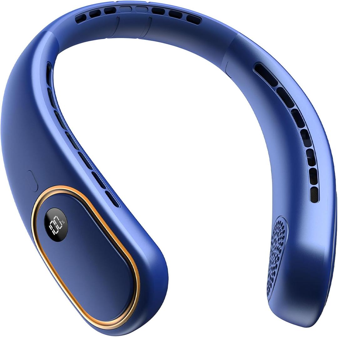 Portable Neck Fan - Hands Free Personal Fan, Rechargeable Bladeless Fan with 5000mAh-Battery, Digital Display, 4 Speeds, Birthday Gifts for Men, Women, Mom, and Dad - Blue