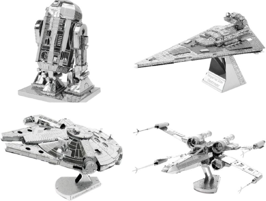 Metal Earth 3D Model Kits - Star Wars Set of 4 - X-Wing, Millenium Falcon, Imperial Star Destroyer and R2-D2