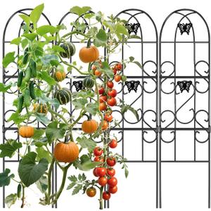 AMAGABELI Garden & Home 4 Pack Garden Trellis for Climbing Plants 60" x 18" Black Iron Trellis for Potted Plant Support Butterfly Metal Trellis for Climbing Roses Vine Flower Cucumber Clematis GT02