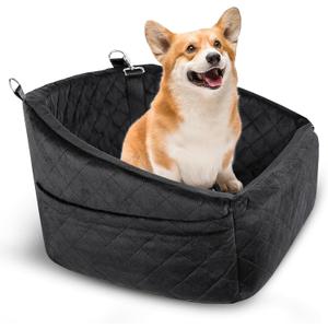 Dog Car Seat for Small Medium Sized Dogs & Cats  Booster Seat with Safety Belt, Non-Slip Bottom, Washable Bed, Storage Pockets  Pet Car Seat for Dogs/Puppy Cats Under 5-35 lbs (Black)