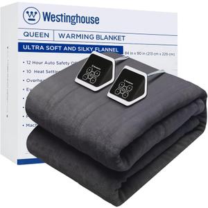 Westinghouse Queen Size Electric Heating Blanket, 10 Levels, Auto Shut Off, Fast Heating, Machine Washable (Queen, 84x90 Inches, Charcoal)