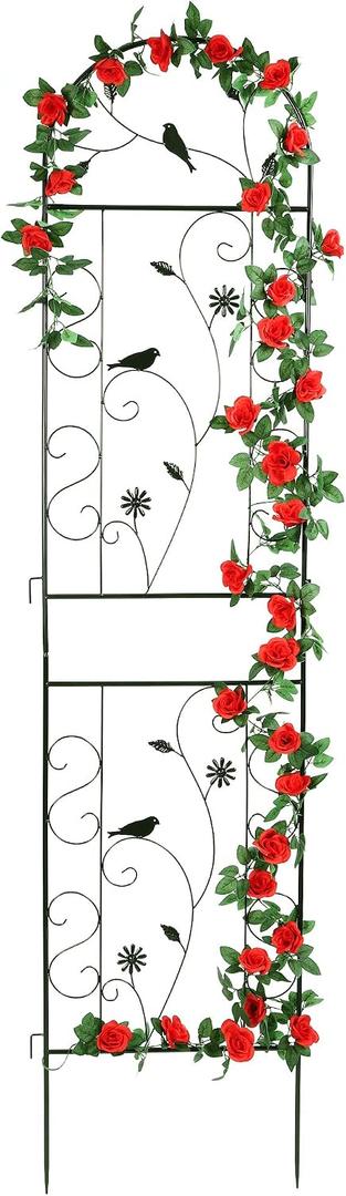 Metal Garden Trellis for Climbing Plants, 86.5" x 19.7" Metal Plant Trellis Outdoor, Black Iron Garden Trellis, Clematis Rrellis Outdoor, Arched Decoration Suitable for courtyards, lawns, Gard