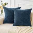 MIULEE Pack of 2 Blue Throw Pillow Covers 18x18 Inch Soft Chenille Pillow Covers for Sofa Living Room Couch Solid Dyed Cases