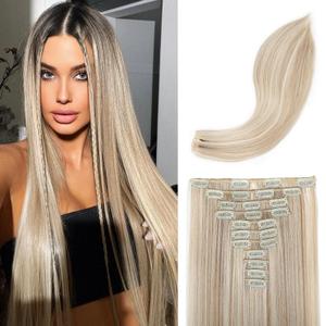 REECHO Hair Extensions, 11PCS Clip in Hair Extensions 24" Long Straight hair extensions HE005 Natural Soft Synthetic Hairpieces for Women  Honey Blonde with Highlights